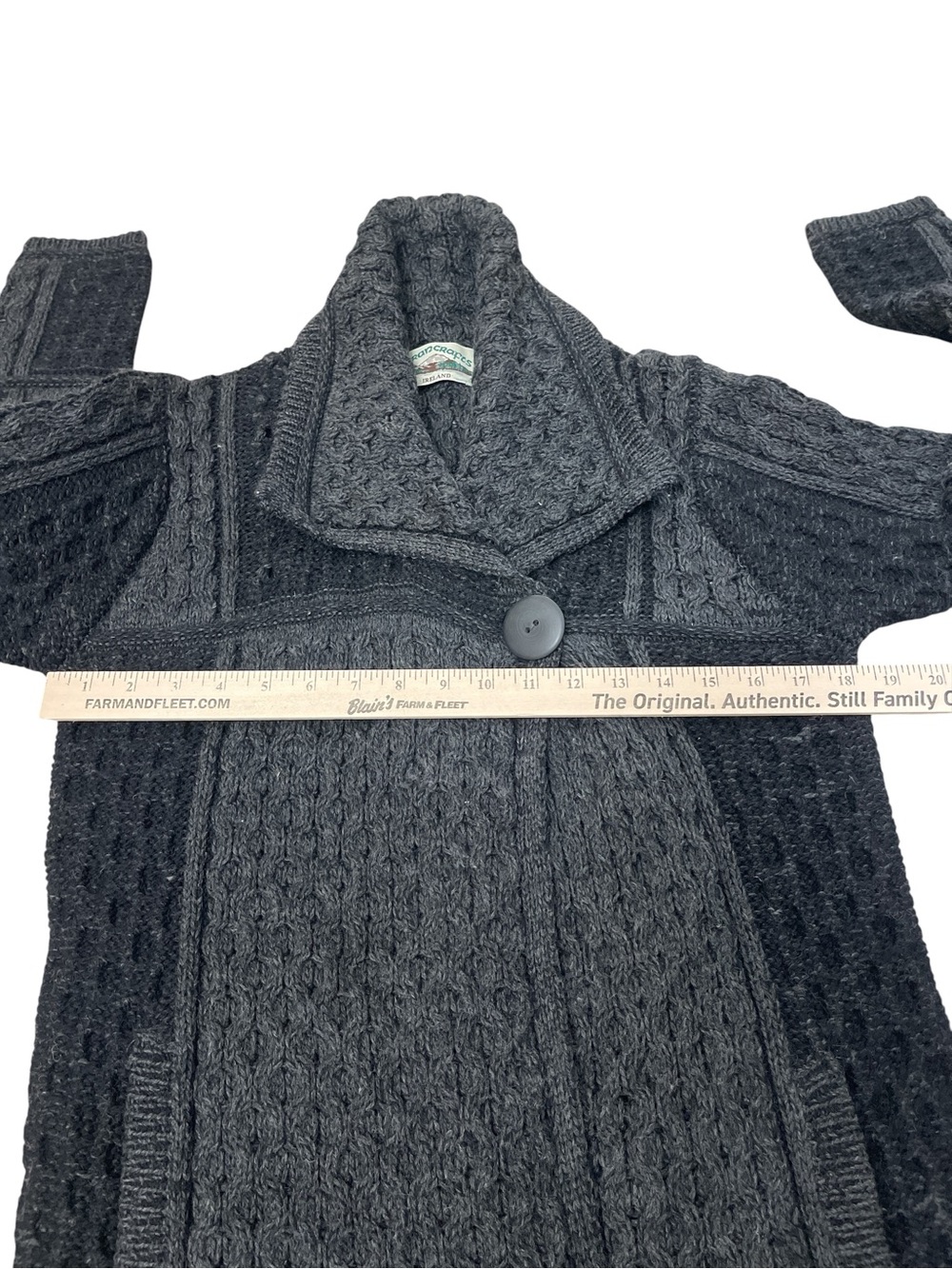 Aran Crafts Charcoal Cable-Knit Shawl-Collar Cardigan Coat - Picture 4 of 7